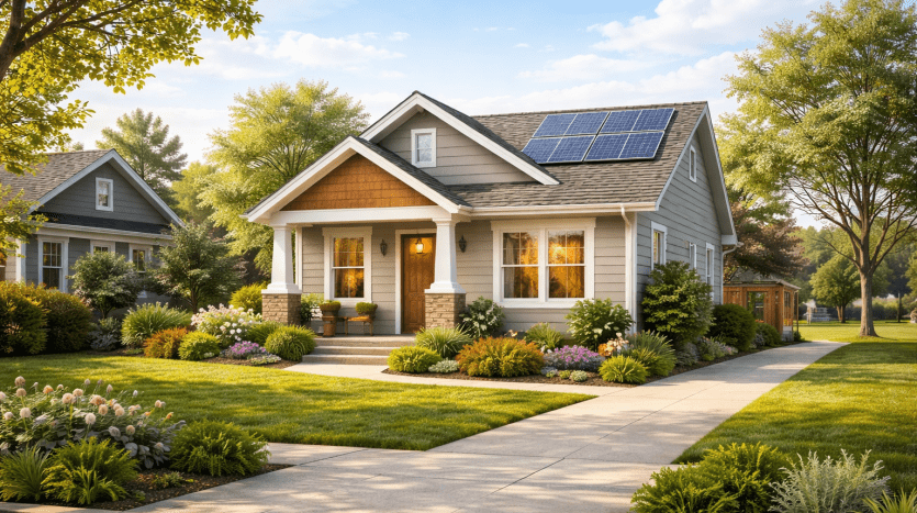 Small single-family home reflecting home design trends for 2026, including efficient layout and manageable size.